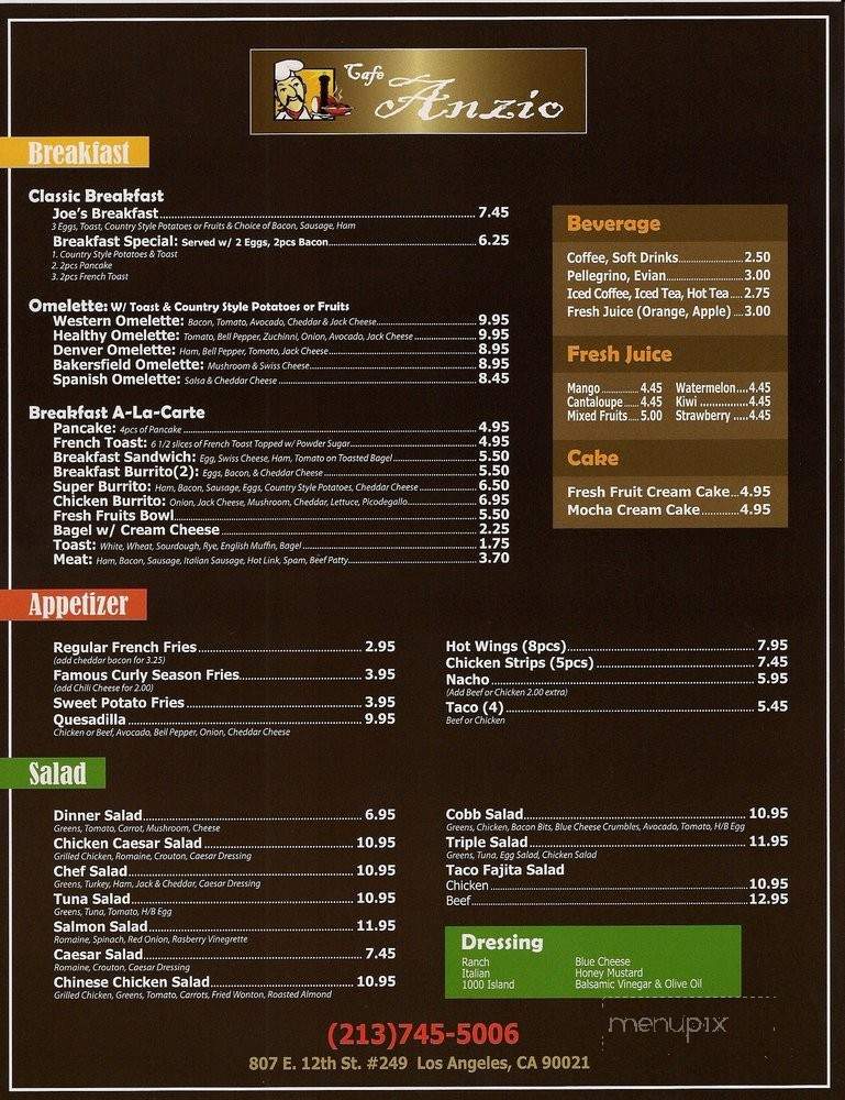 Cafe Anzio - Los Angeles, CA menu_pic