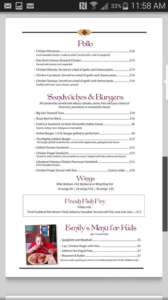 Carmine's Restaurant and Catering - Niagara Falls, NY menu_pic