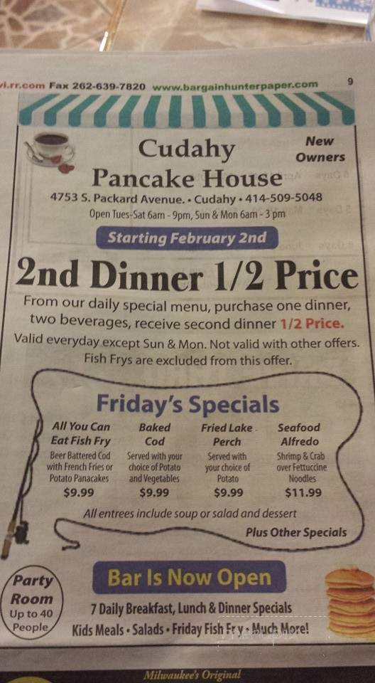 Cudahy Pancake House - Cudahy, WI menu_pic