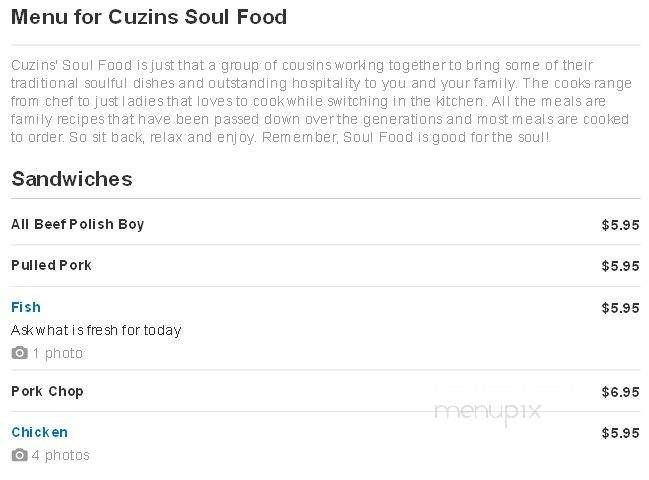 Cuzins Soul Food - Painesville, OH menu_pic