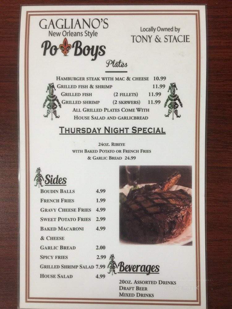 Gagliano's New Orleans Style Poboys - Brookhaven, MS menu_pic