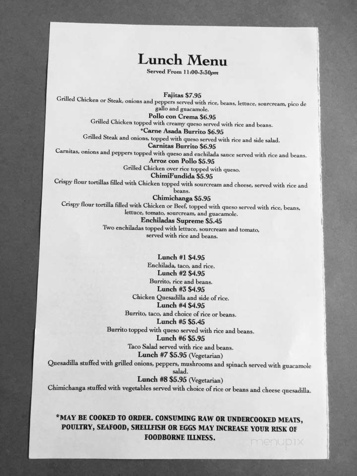 Gordo's Mexican Kitchen - Lake Park, NC menu_pic