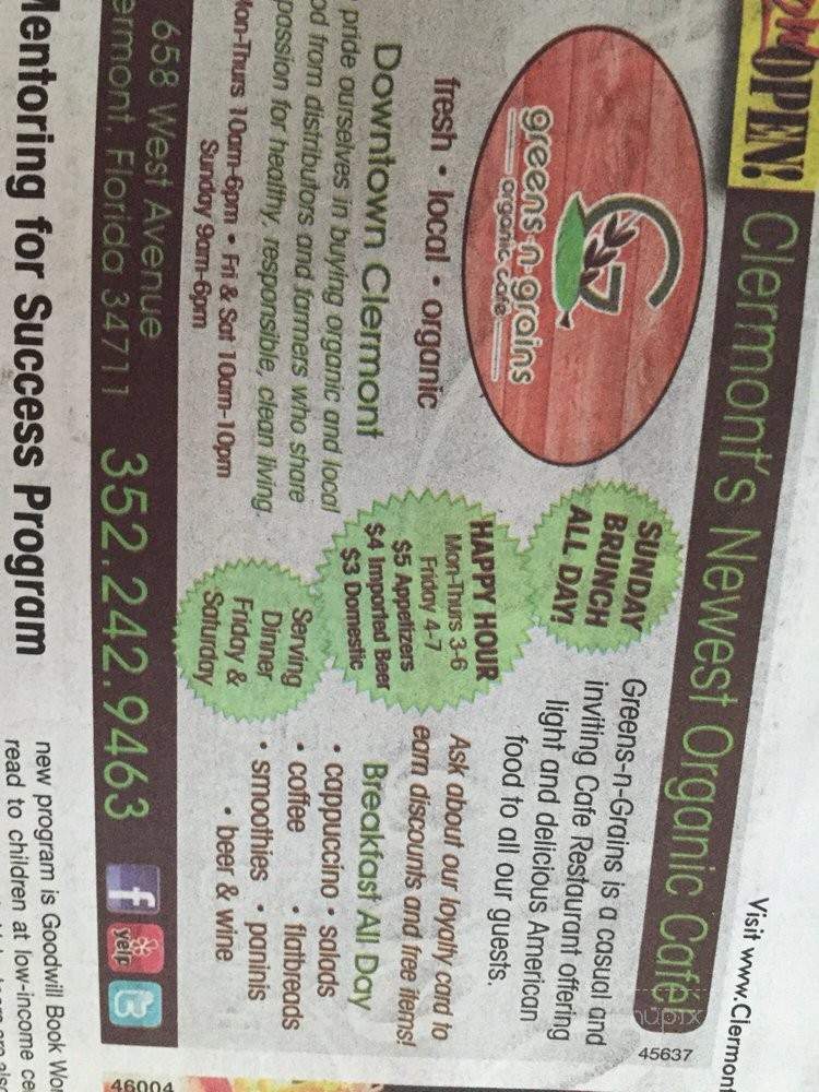 Greens 'N' Grains - Clermont, FL menu_pic