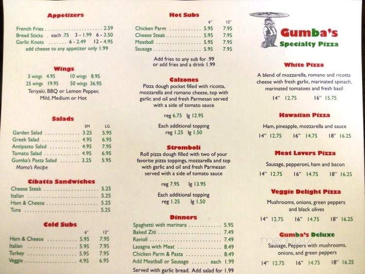 Gumba's Pizza - Tampa Bay, FL menu_pic