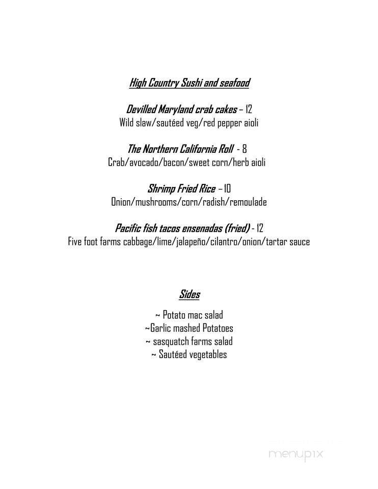 High Country Cuisine - Quincy, CA menu_pic