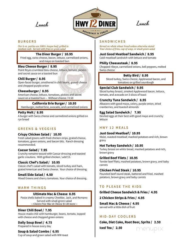Hwy 12 Diner - Rio Vista, CA menu_pic