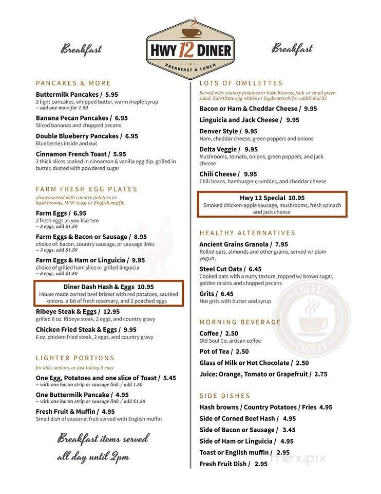 Hwy 12 Diner - Rio Vista, CA menu_pic