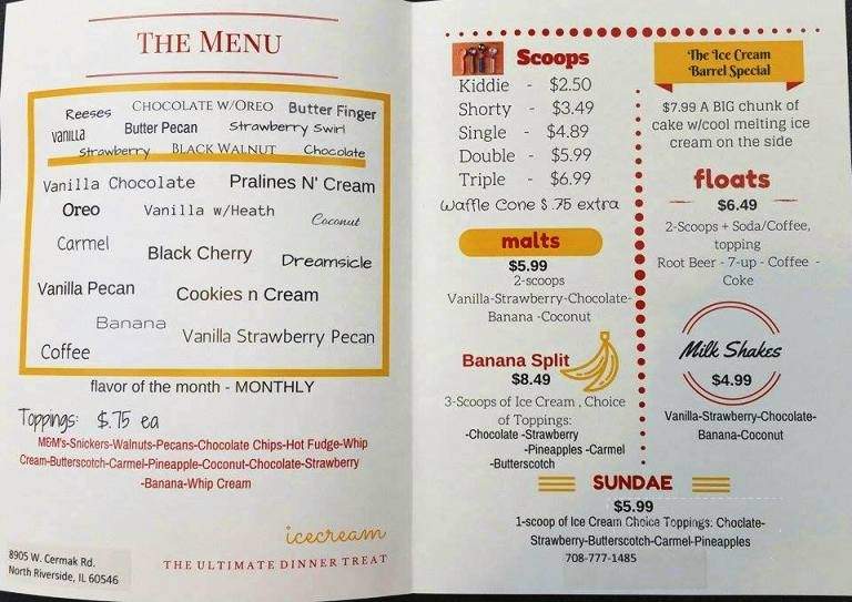 Ice Cream Barrel - North Riverside, IL menu_pic