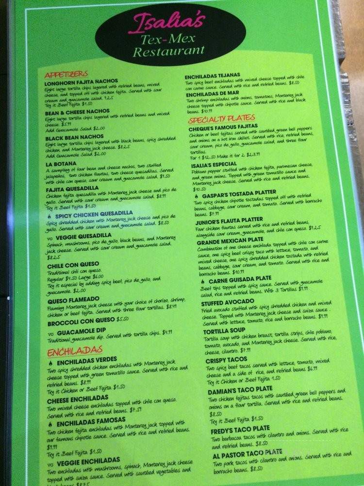 Isalia's Tex-Mex Restaurant - Austin, TX menu_pic