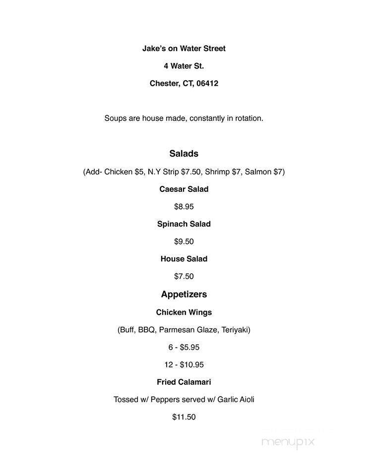 Jake's On Water Street - Chester, CT menu_pic