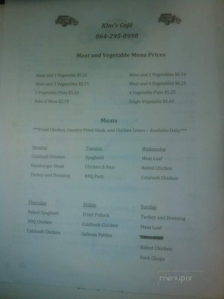 Kim's Cafe - Greenville, SC menu_pic