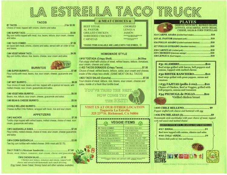 La Estrella Food Truck - El Cerrito, CA menu_pic