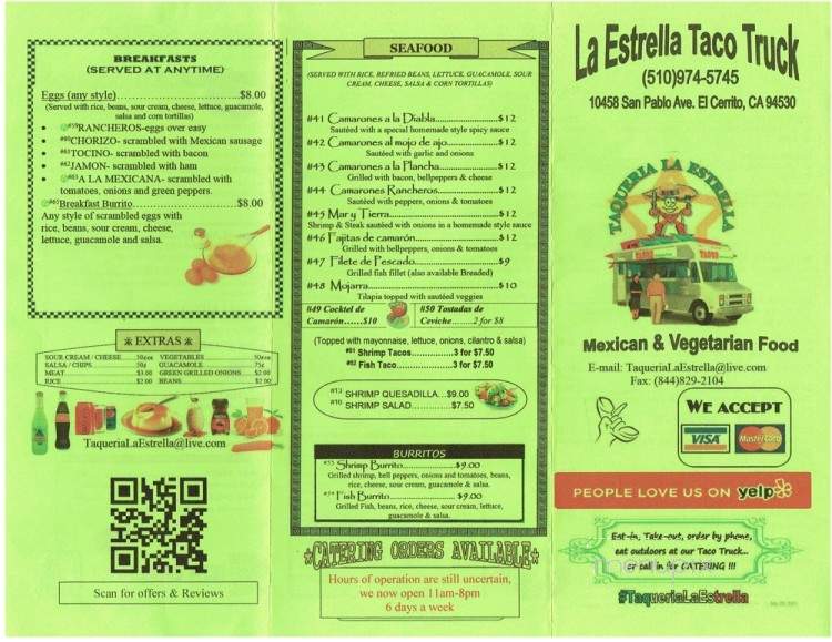 La Estrella Food Truck - El Cerrito, CA menu_pic