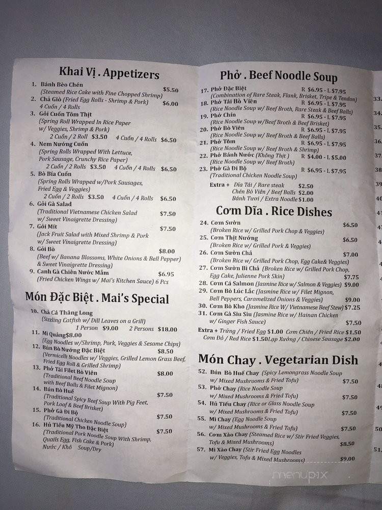 Mai's Kitchen - Westminster, CA menu_pic
