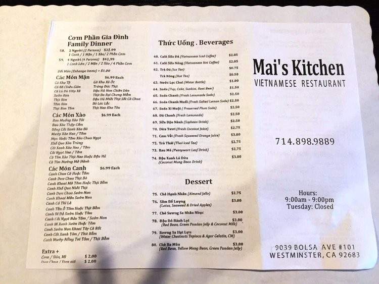 Mai's Kitchen - Westminster, CA menu_pic