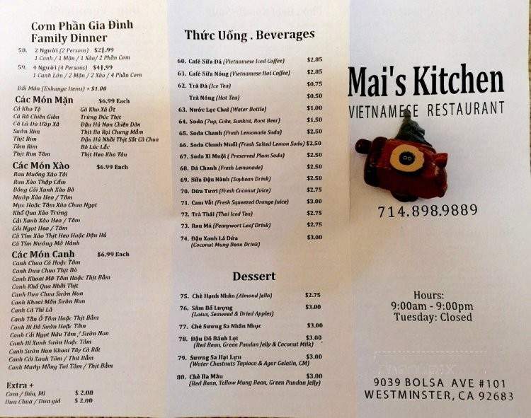 Mai's Kitchen - Westminster, CA menu_pic