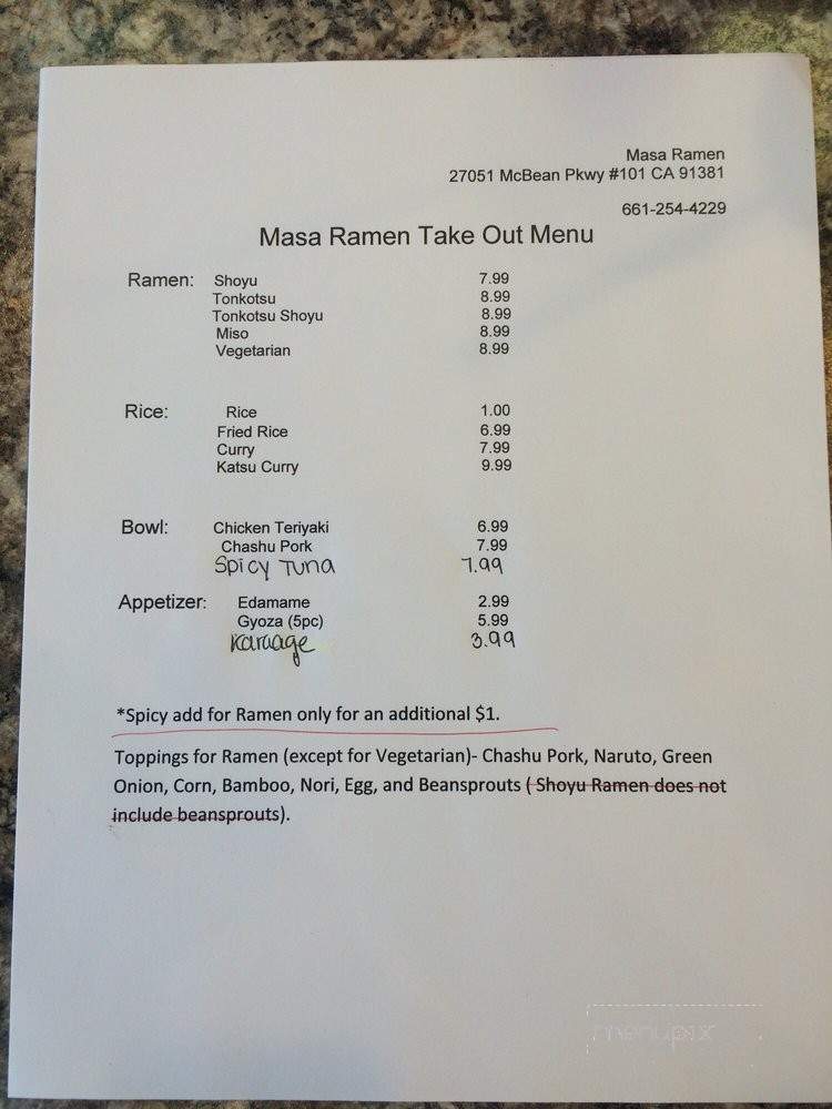 Masa Ramen - Santa Clarita, CA menu_pic