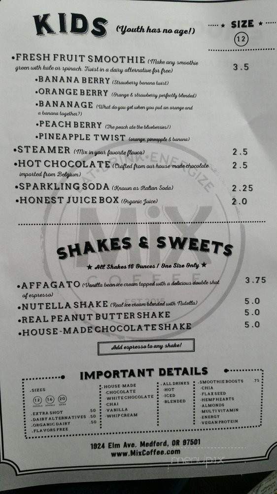 Mix Coffee - Medford, OR menu_pic