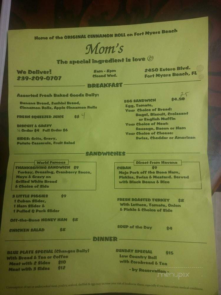 Mom's - Fort Myers Beach, FL menu_pic