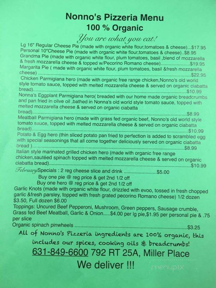 Nonno's Pizzeria - Miller Place, NY menu_pic