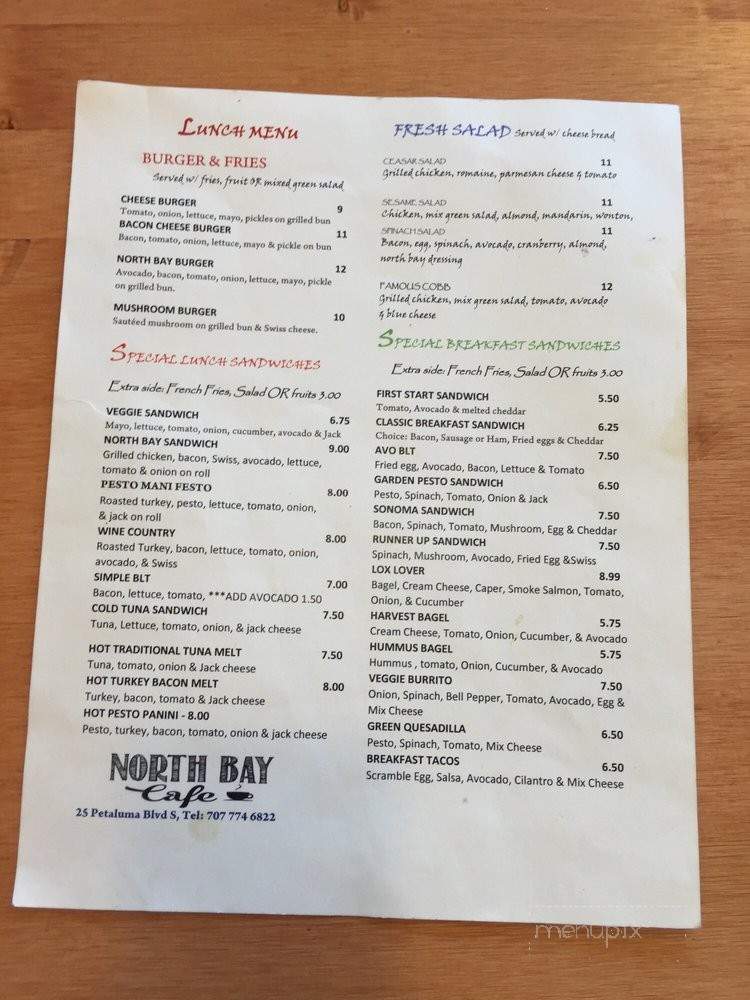 North Bay Cafe - Petaluma, CA menu_pic
