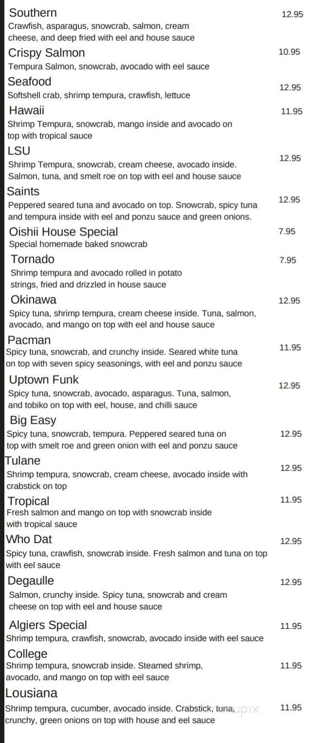 Oishii Sushi House - New Orleans, LA menu_pic