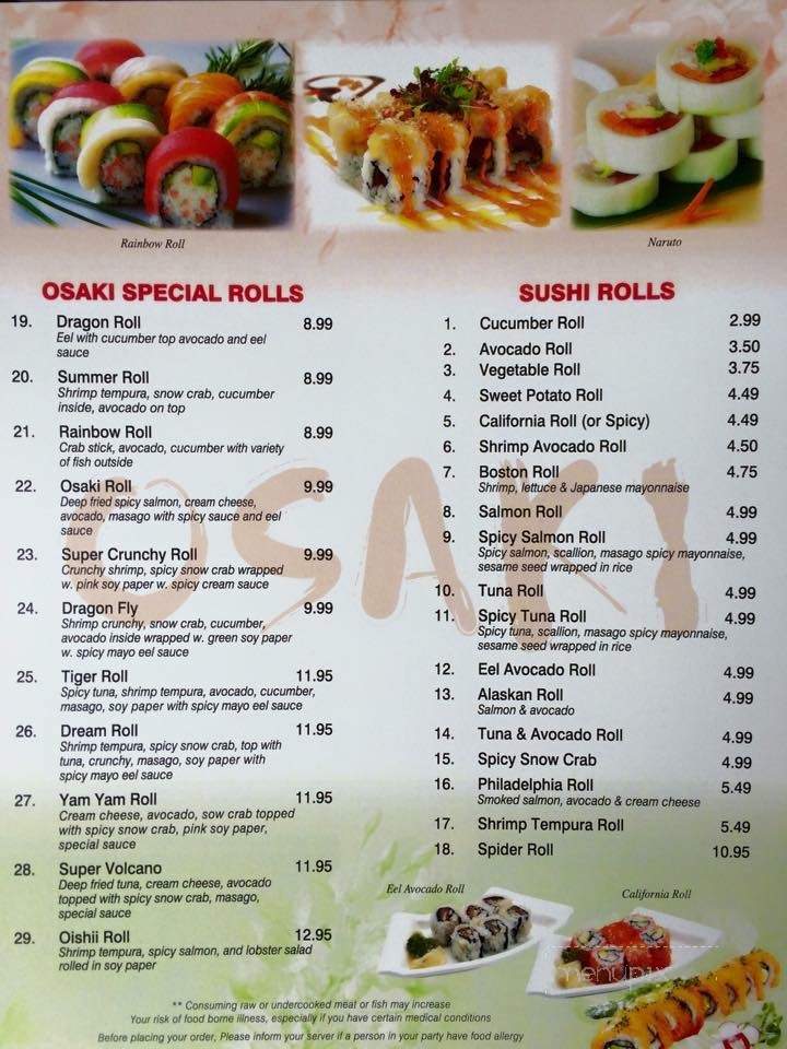 Osaki Steak & Sushi House - Elk City, OK menu_pic