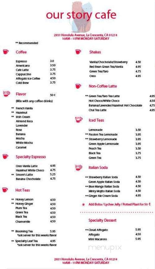 Our Story Cafe - La Cresenta, CA menu_pic