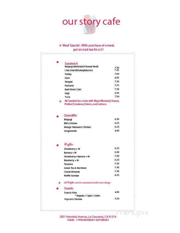 Our Story Cafe - La Cresenta, CA menu_pic