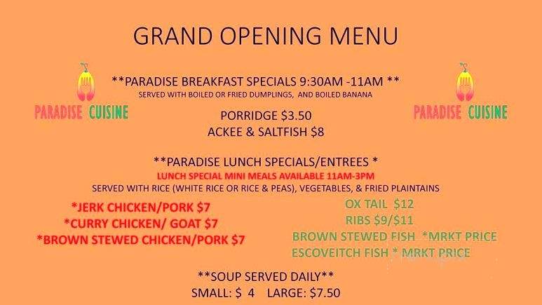 Paradise Cuisine - Cortlandt, NY menu_pic