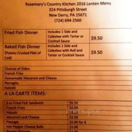 Rosemary's Country Kitchen - New Derry, PA menu_pic