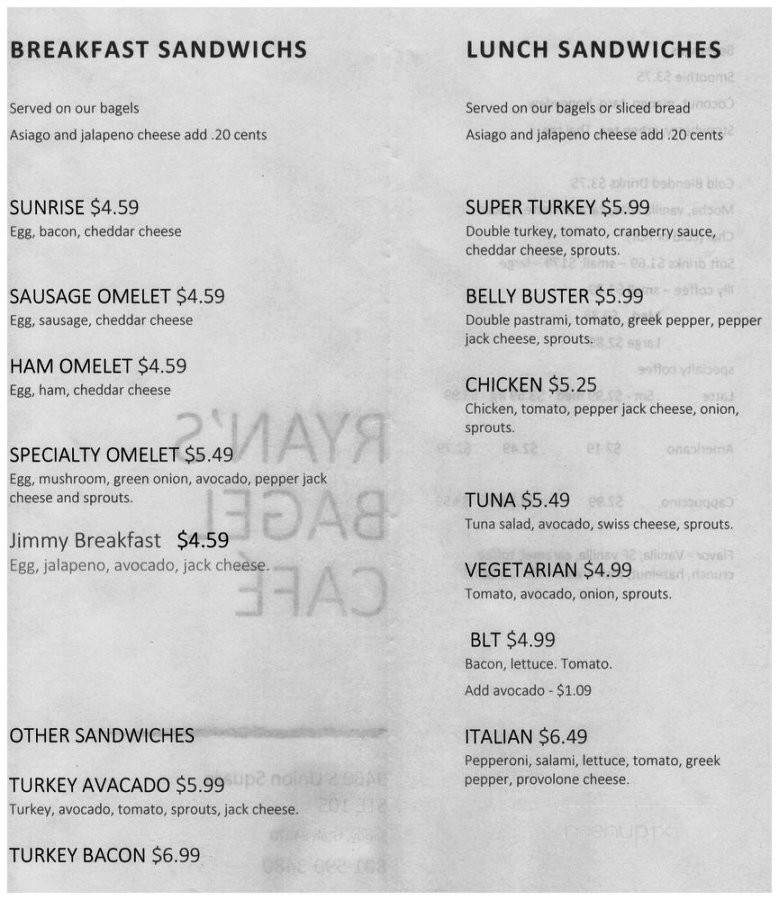 Ryans Bagel Cafe - Sandy, UT menu_pic