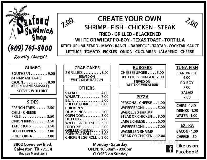 Seafood Sandwich Shop - Galveston, TX menu_pic