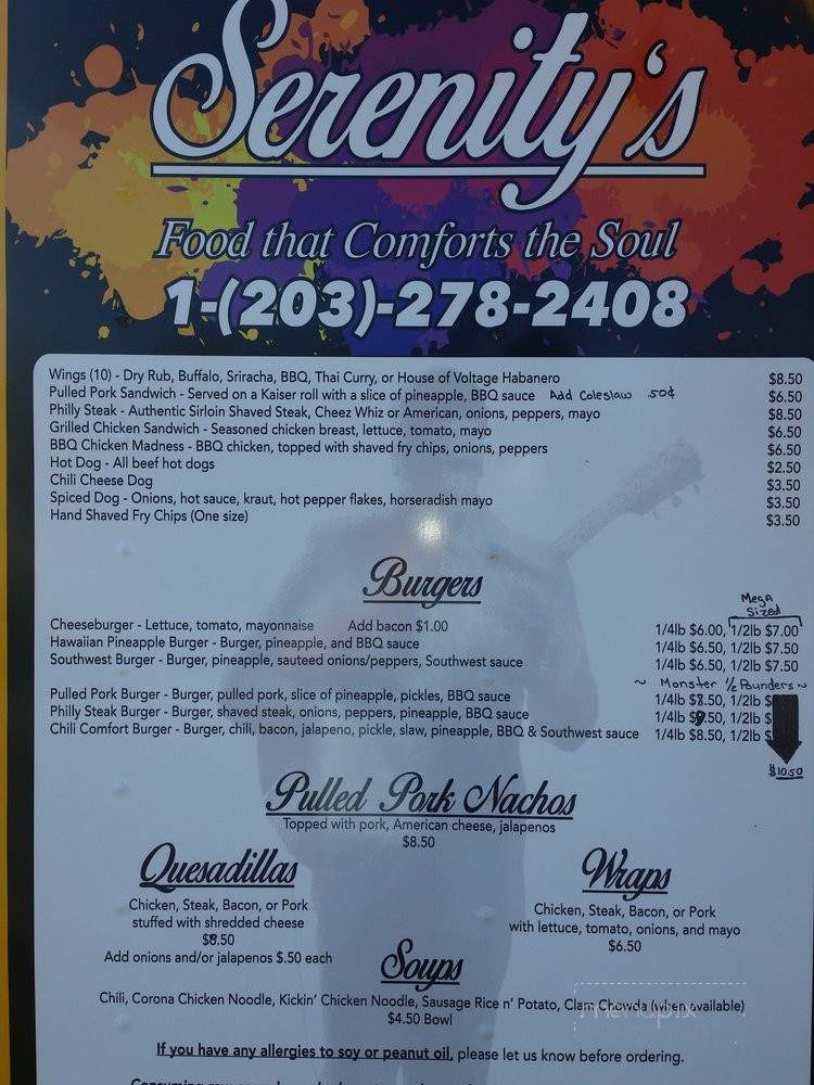 Serenity's - Griswold, CT menu_pic