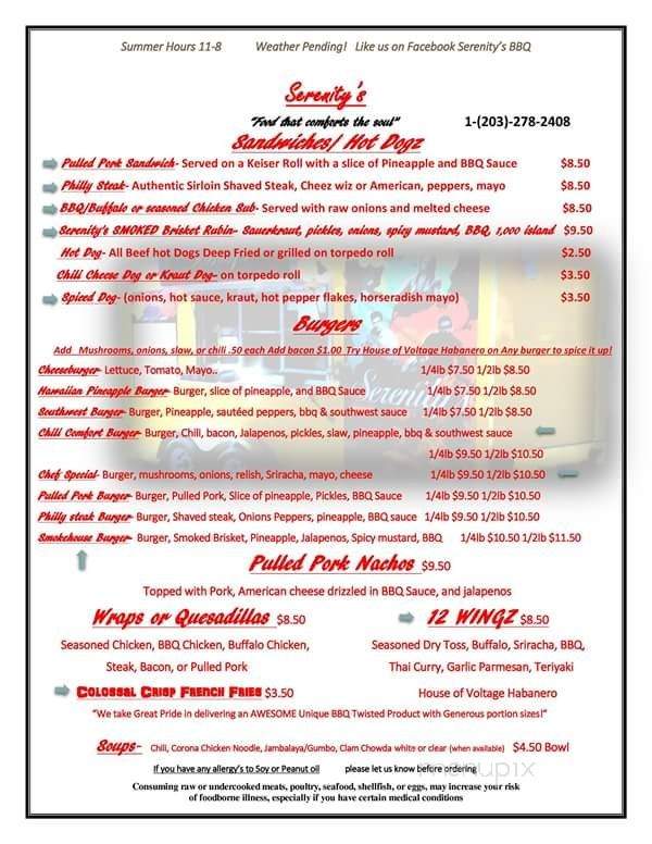 Serenity's - Griswold, CT menu_pic