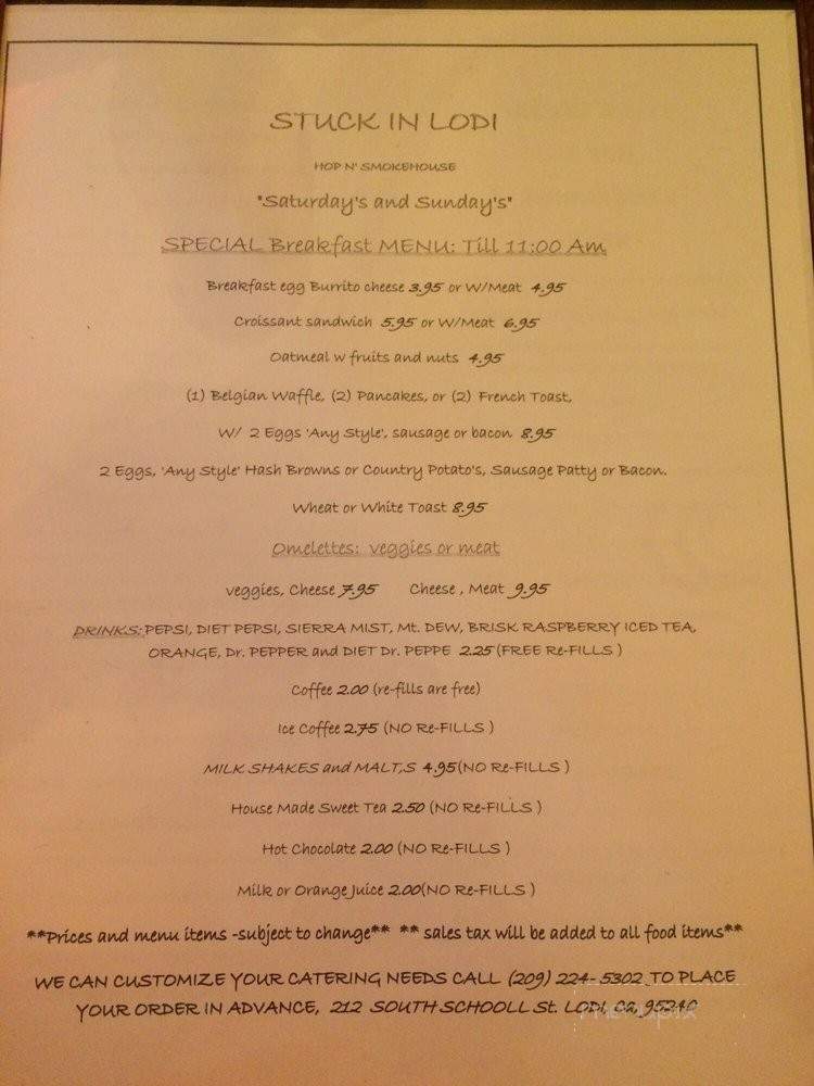 Stuck In Lodi Cafe - Lodi, CA menu_pic