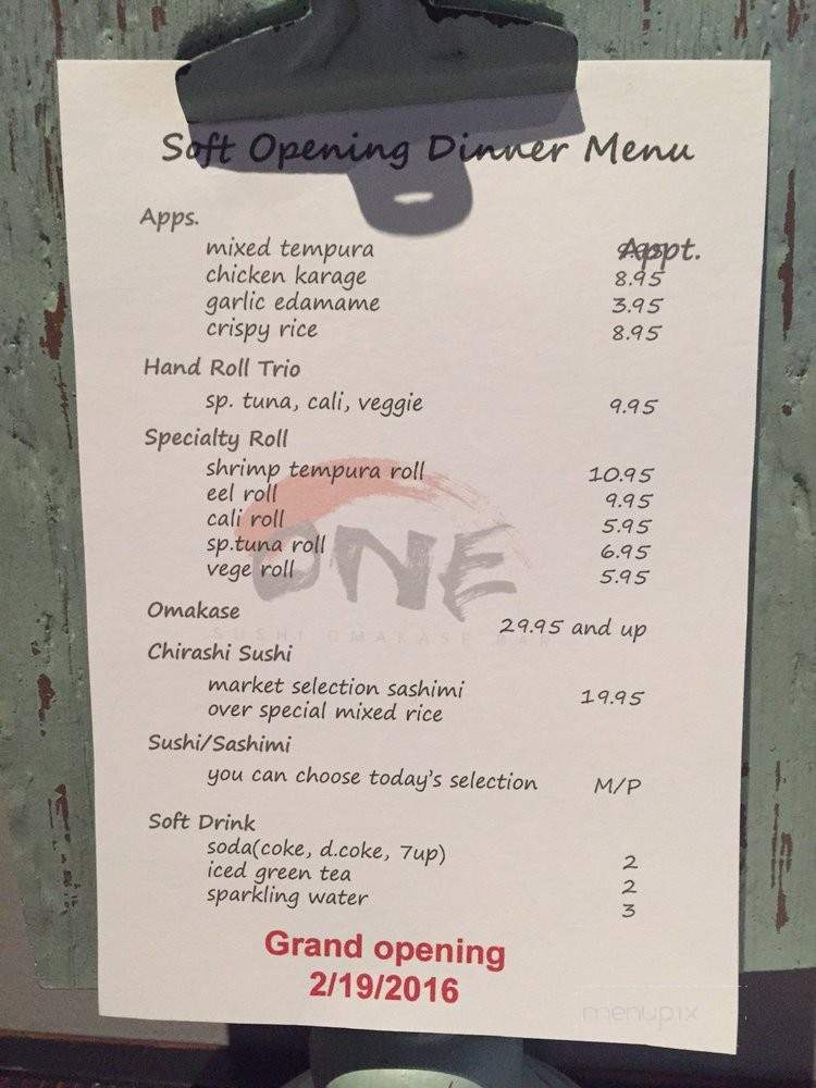 Sushi One - Los Angeles, CA menu_pic