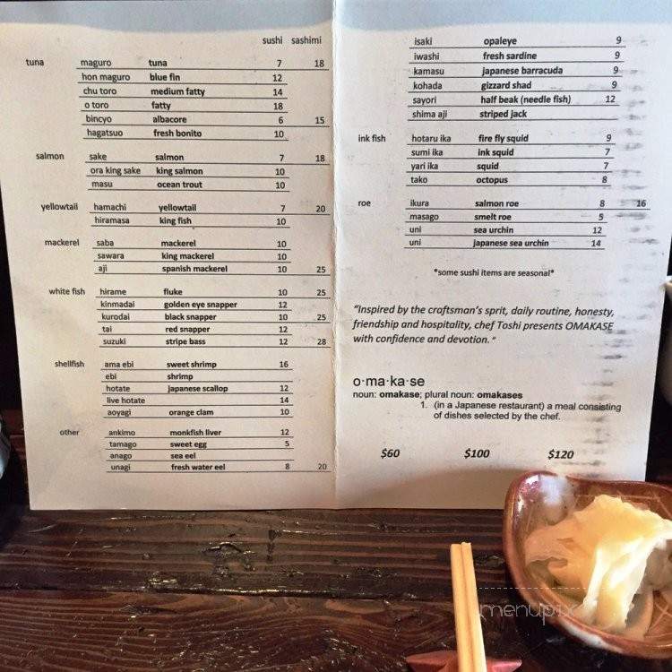 Sushi One - Los Angeles, CA menu_pic