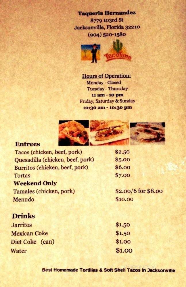 Taqueria Hernandez - Jacksonville, FL menu_pic
