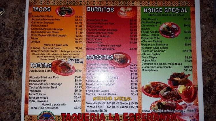 Taqueria La Esperanza - Aurora, IL menu_pic
