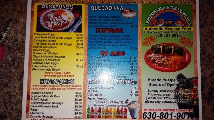 Taqueria La Esperanza - Aurora, IL menu_pic