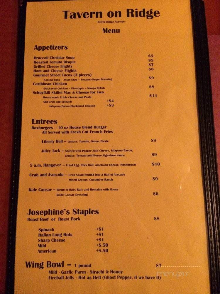 Tavern on Ridge - Philadelphia, PA menu_pic