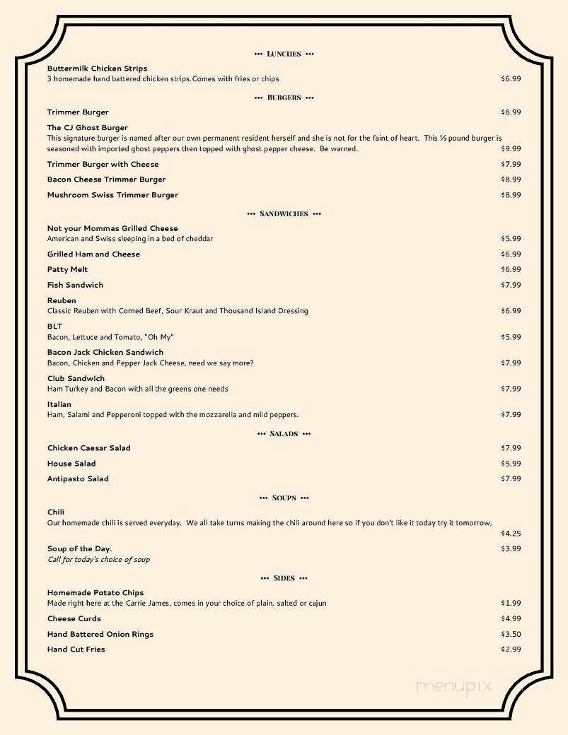 The Carrie James Restaurant - Comins, MI menu_pic