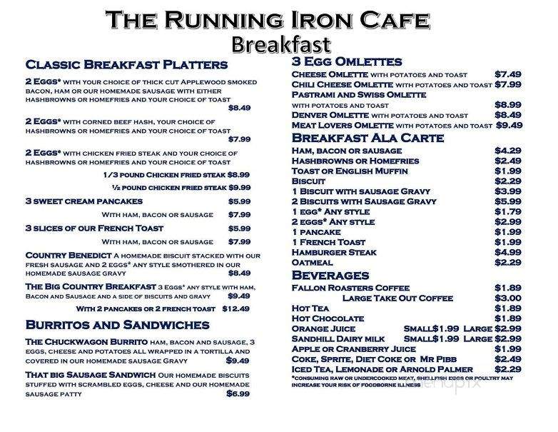 The Running Iron Cafe - Fallon, NV menu_pic