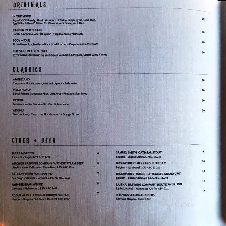The Tchin Tchin Bar - Honolulu, HI menu_pic