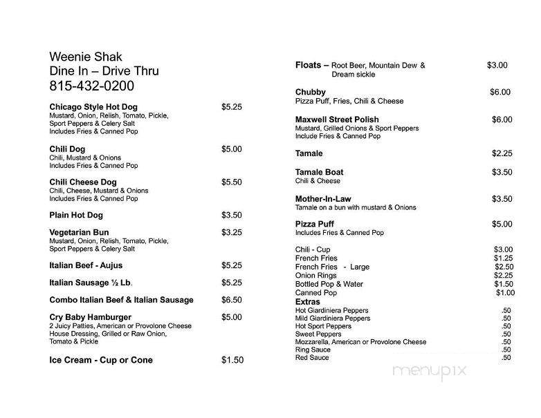 The Weenie Shak - Watseka, IL menu_pic