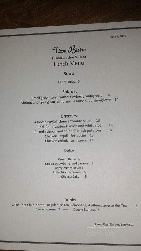 Tizon Bistro - El Monte, CA menu_pic