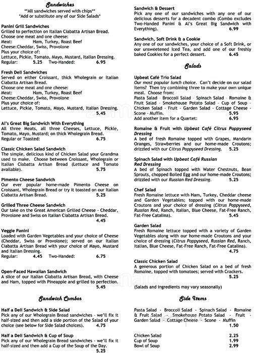 Upbeat Cafe & Music Venue - Georgetown, KY menu_pic