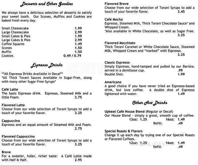 Upbeat Cafe & Music Venue - Georgetown, KY menu_pic