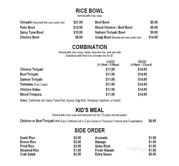 Wazabi Sushi - Hacienda Heights, CA menu_pic